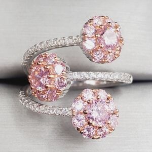 Pink & White Diamond Simulants 18k Rose Gold - 925 Silver Flower Ring